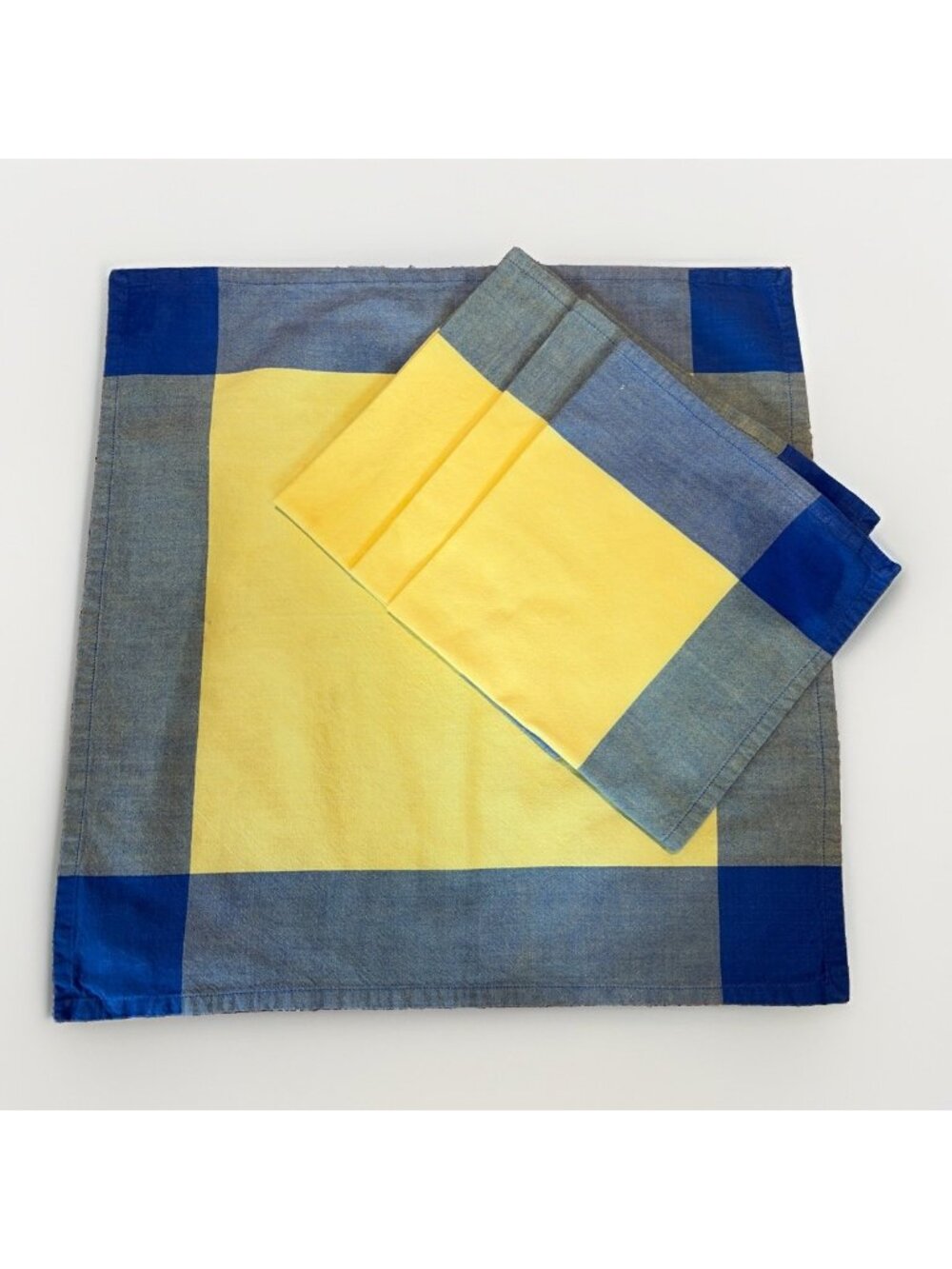 Pier 1 One Cloth Napkins Blue Yellow Palermo Stripe Plaid 100% Cotton Set of 4